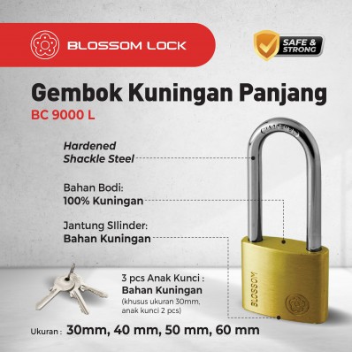 GEMBOK KUNINGAN LEHER PANJANG PINTU PAGAR BLOSSOM