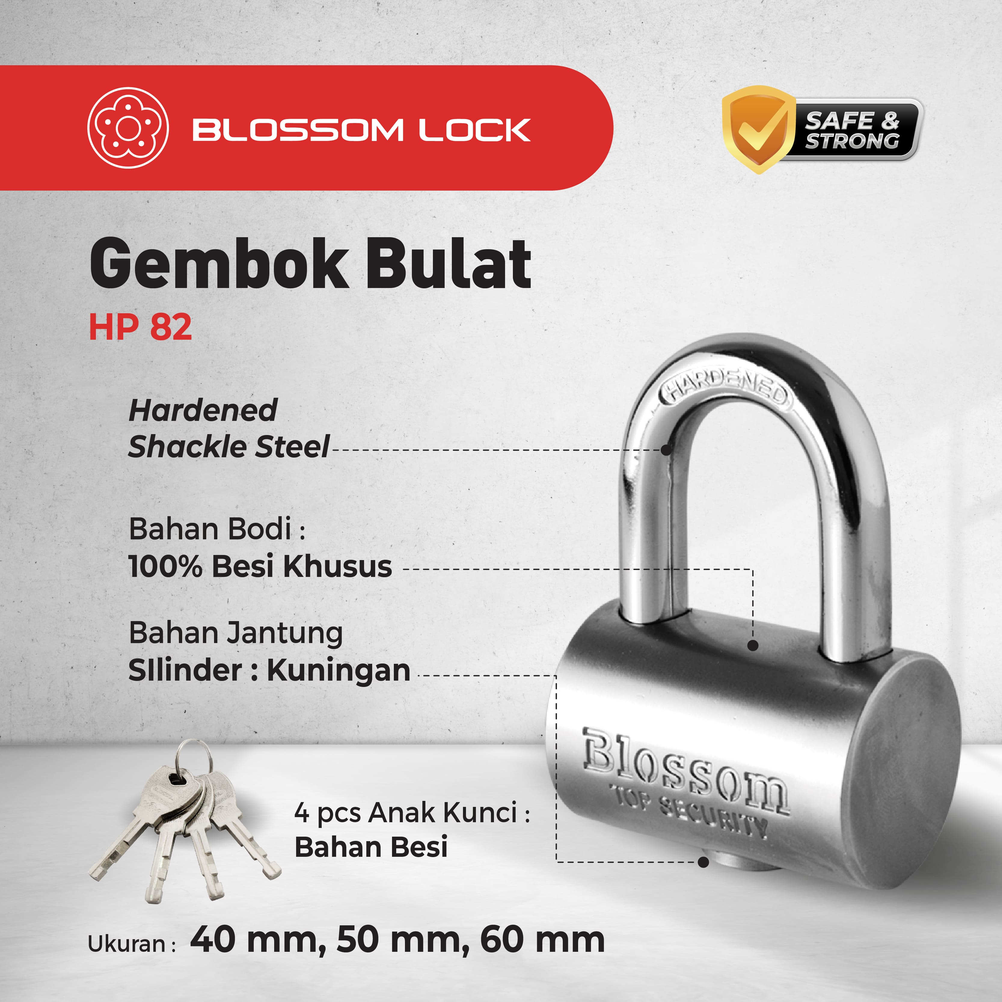 GEMBOK BULAT PUTIH BLOSSOM TYPE HP 82 40MM