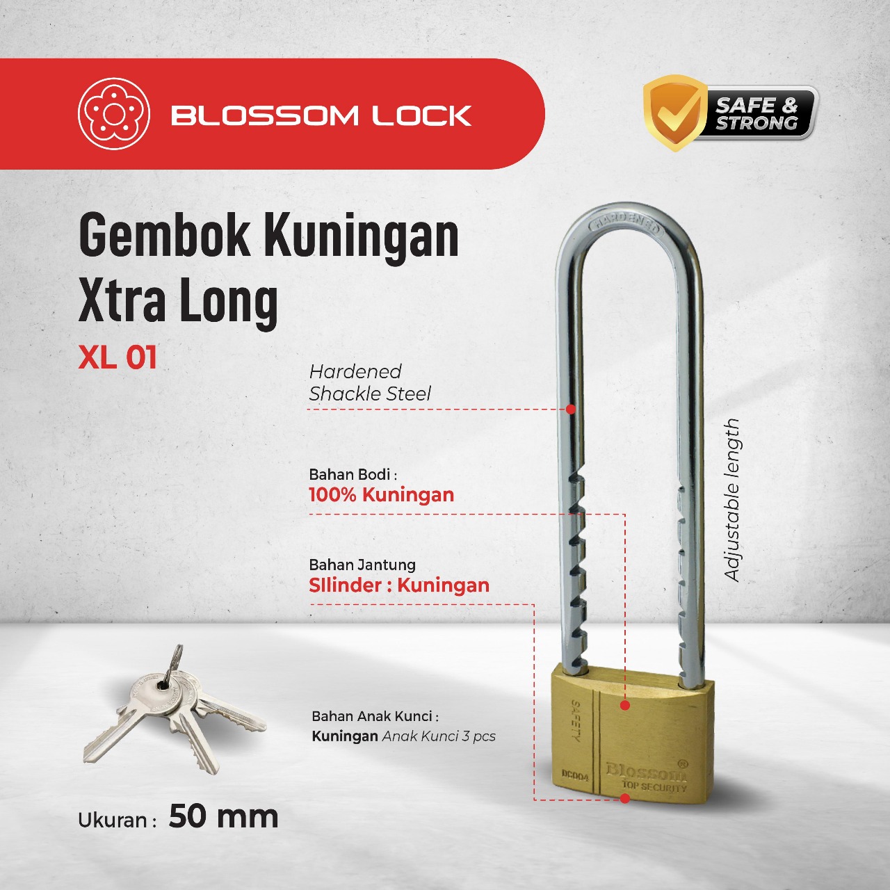 GEMBOK PINTU KUNINGAN EXTRA LONG  BLOSSOM