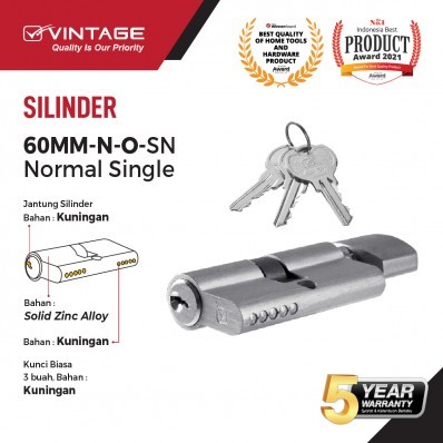 SILINDER KUNCI PINTU 65MM ANAK KUNCI BIASA SINGLEOPEN VINTAGE