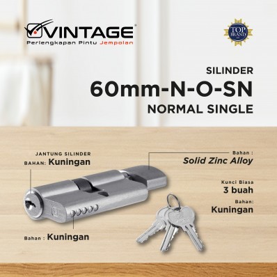 SILINDER KUNCI PINTU 65MM ANAK KUNCI BIASA SINGLEOPEN VINTAGE